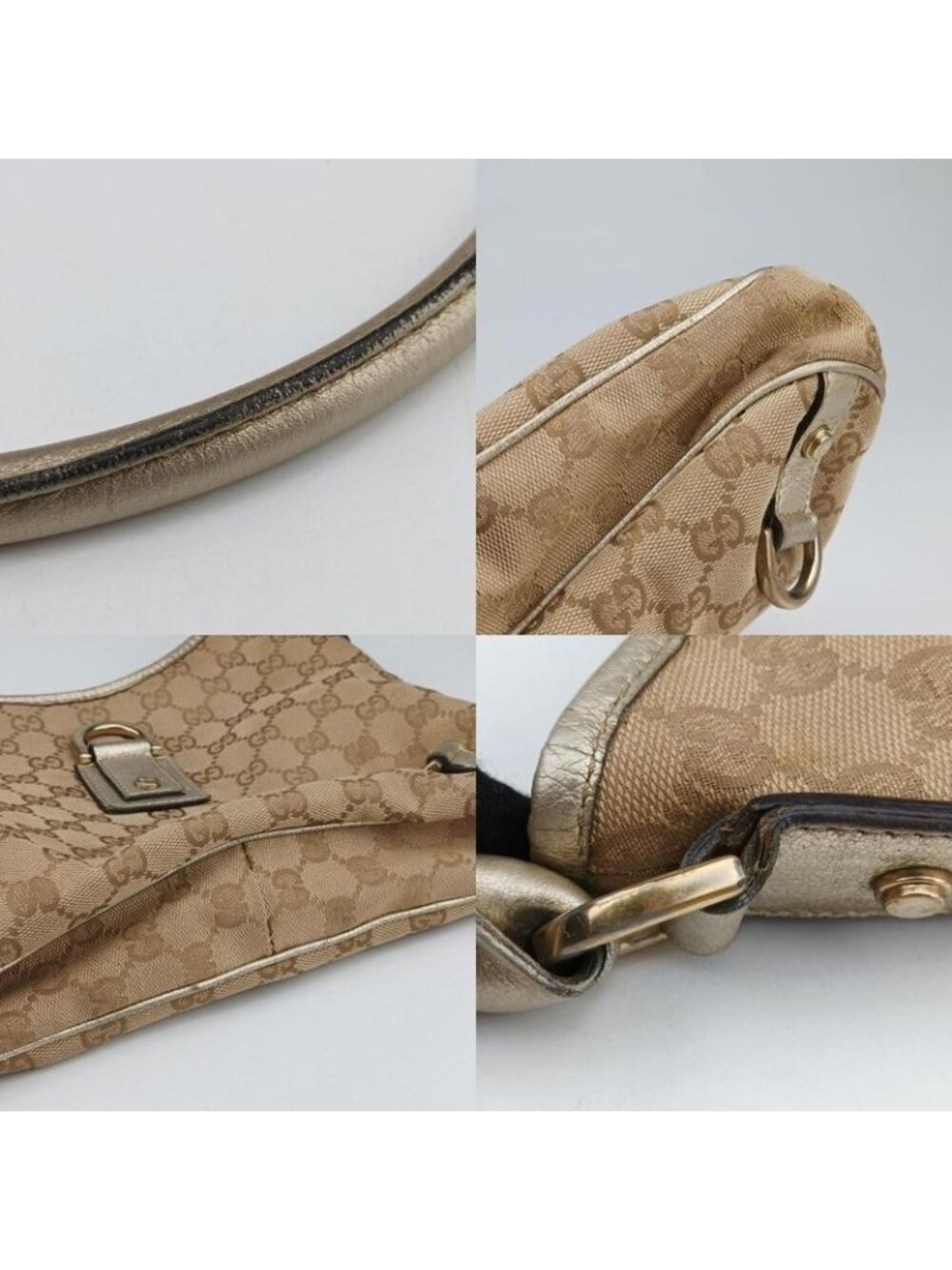 Gucci GG Pattern Beige Gold Canvas Leather Messenger Bag - Picture 16 of 16